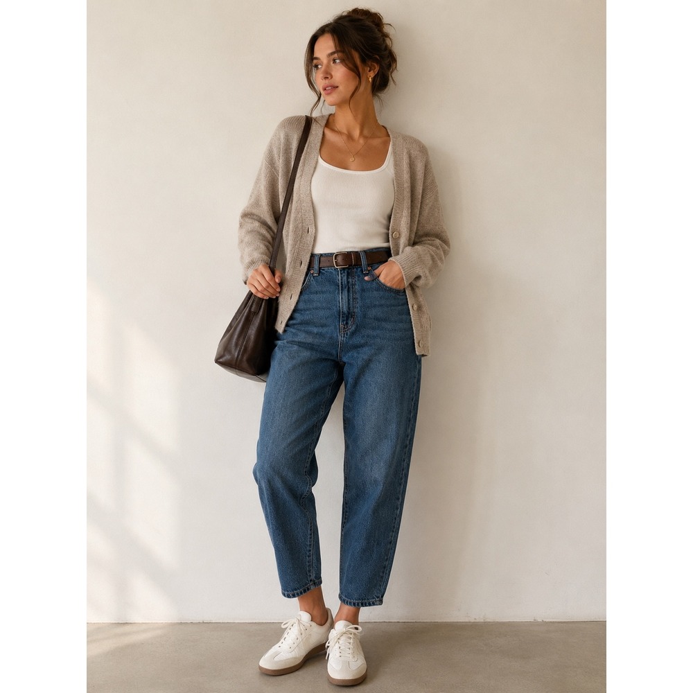 Evereve High Rise Tapered Mom Jeans Medium Wash